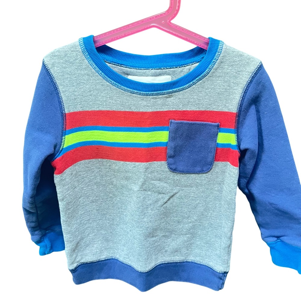 Mini Boden Kids Sweatshirt 4-5Y Gray Blue Striped Pocket Pullover Top‎